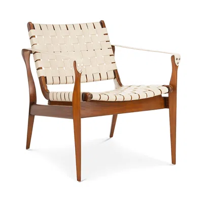 Safavieh Couture Dilan Leather Safari Chair In White/light Brown
