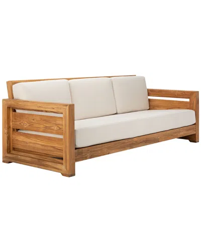 Safavieh Couture Guadeloupe Outdoor Teak 3-seat Sofa In Brown