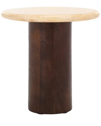 Safavieh Couture Jennamira Round Travertine Table In Brown