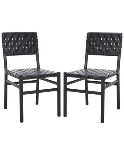Safavieh Couture Jeremiah Woven Leather Dining Chair In Black