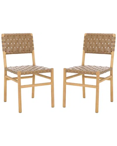 Safavieh Couture Jeremiah Woven Leather Dining Chair In Brown