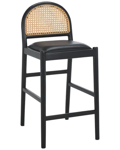 Safavieh Couture Laylie Rattan & Leather Counter Stool In Black