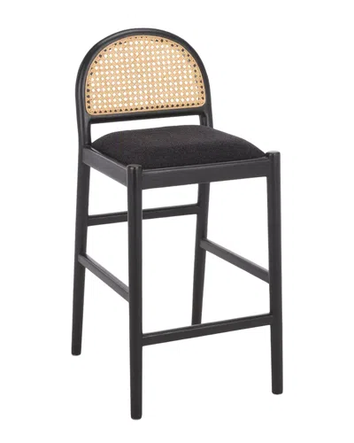 Safavieh Couture Laylie Rattan & Leather Counter Stool In Black