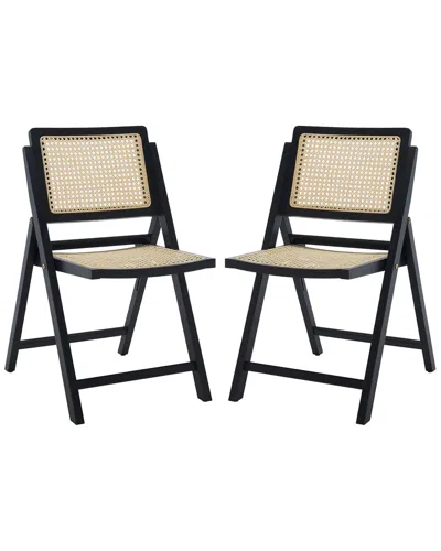 Safavieh Couture Set Of 2 Desiree Cane Folding Dining Chairs In Black
