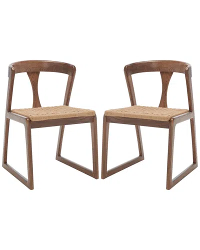 Safavieh Couture Set Of 2 Jamal Walnut Woven Dining Chairs In Brown
