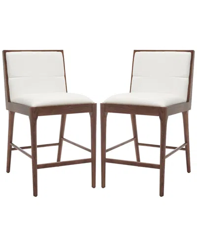 Safavieh Couture Set Of 2 Laycee Linen Walnut Counter Stools In Brown