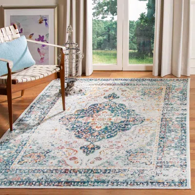 Safavieh Crystal Machine Made Area Rug, Blue / Ivory Traditional Style Easy Care In Neutral