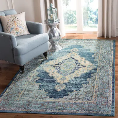 Safavieh Crystal Machine Made Area Rug, Blue / Yellow Traditional Style Easy Care