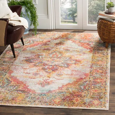 Safavieh Crystal Machine Made Area Rug, Cream / Rose Bohemian Style Easy Care In Orange