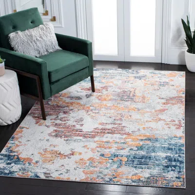 Safavieh Crystal Machine Made Area Rug, Ivory / Blue Contemporary Style Easy Care In Multi