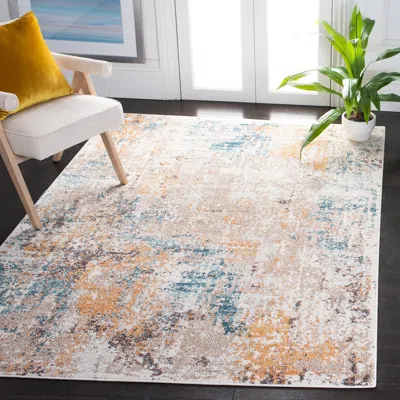 Safavieh Crystal Machine Made Area Rug, Ivory / Yellow Contemporary Style Easy Care In Neutral