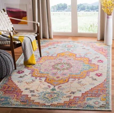 Safavieh Crystal Machine Made Area Rug, Light Blue / Fuchsia Bohemian Style Easy Care In Multi