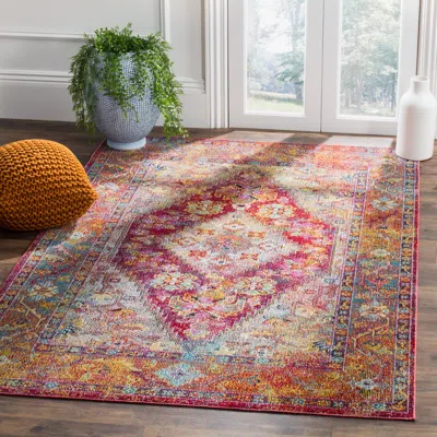 Safavieh Crystal Machine Made Area Rug, Light Blue / Fuchsia Traditional Style Easy Care In Multi