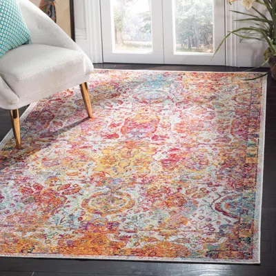 Safavieh Crystal Machine Made Area Rug, Light Blue / Orange Bohemian Style Easy Care In Multi