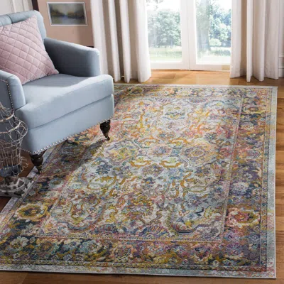 Safavieh Crystal Machine Made Area Rug, Light Blue / Orange Traditional Style Easy Care In Multi