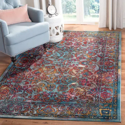 Safavieh Crystal Machine Made Area Rug, Light Blue / Orange Traditional Style Easy Care In Multi