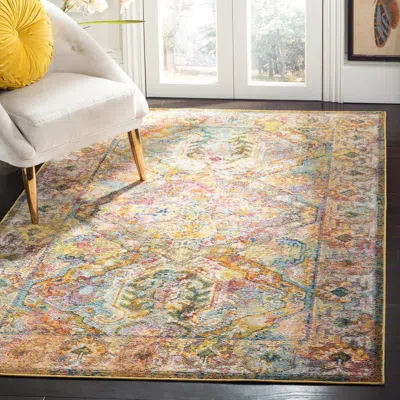 Safavieh Crystal Machine Made Area Rug, Light Blue / Orange Traditional Style Easy Care