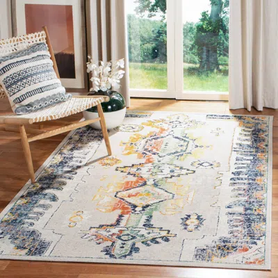 Safavieh Crystal Machine Made Area Rug, Light Grey / Orange Bohemian Style Easy Care In Multi