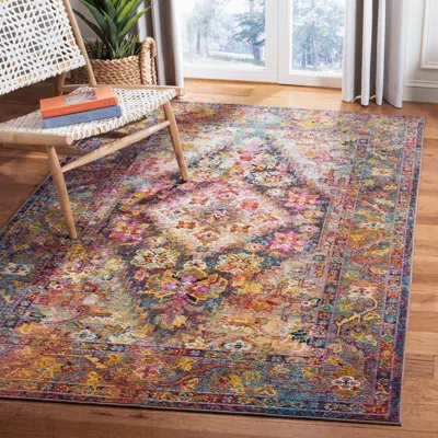 Safavieh Crystal Machine Made Area Rug, Navy / Light Blue Traditional Style Easy Care In Multi