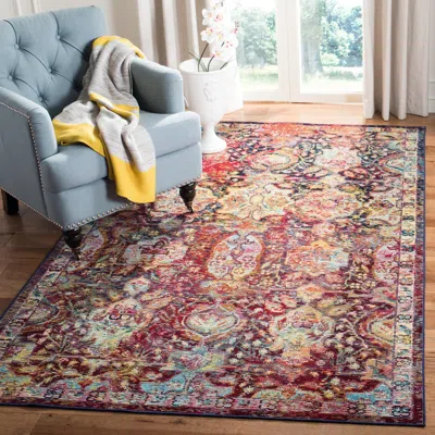 Safavieh Crystal Machine Made Area Rug, Navy / Orange Bohemian Style Easy Care In Multi