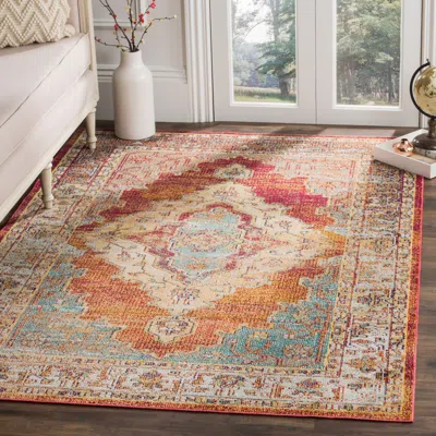 Safavieh Crystal Machine Made Area Rug, Orange / Light Blue Traditional Style Easy Care In Multi