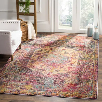 Safavieh Crystal Machine Made Area Rug, Teal / Rose Bohemian Style Easy Care In Multi