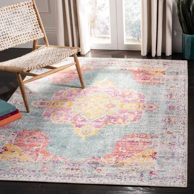 Safavieh Crystal Machine Made Area Rug, Turquoise / Rust Traditional Style Easy Care In Pink