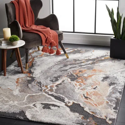 Safavieh Cyrus Shag Machine Made Area Rug, Dark Grey / Orange Contemporary Style Easy Care