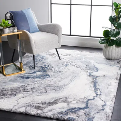 Safavieh Cyrus Shag Machine Made Area Rug, Ivory / Blue Contemporary Style Easy Care