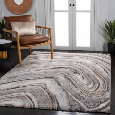 Safavieh Cyrus Shag Machine Made Area Rug, Ivory / Grey Contemporary Style Easy Care In Gray