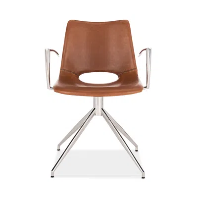 Safavieh Dawn Midcentury Modern Leather Swivel Office Arm Chair In Cognac/stainless Steel