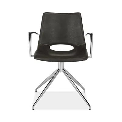 Safavieh Dawn Midcentury Modern Leather Swivel Office Arm Chair In Grey/stainless Steel