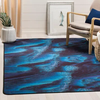 Safavieh Daytona Machine Washable Non-slip Area Rug, Black / Turquoise Contemporary Style Easy Care In Blue