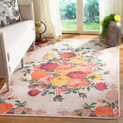 Safavieh Daytona Machine Washable Non-slip Area Rug, Cream / Orange Country Floral Style Easy Care In Multi