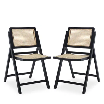 Safavieh Desiree Cane Folding Dining Chairs, Set Of 2, Black/natural