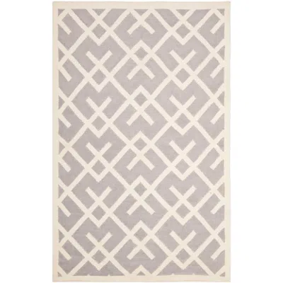 Safavieh Dhurrie Dhu552g 5'x8' Grey/ivory Wool Rug In Gray