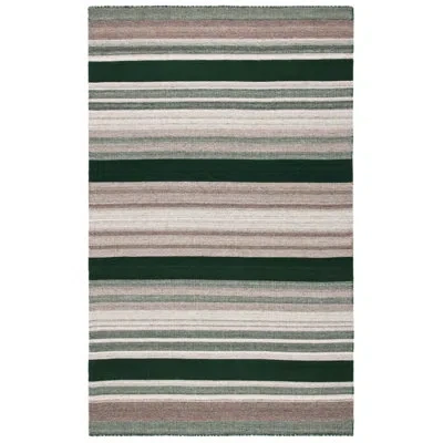 Safavieh Dhurries Flat Weave Wool/cotton Striped Rug In Green/gray In Gray;green