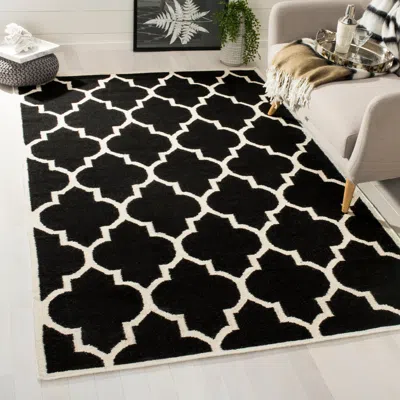 Safavieh Dhurries Hand Made Area Rug, Black / Ivory Contemporary Style Non Shedding