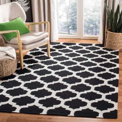 Safavieh Dhurries Hand Made Area Rug, Black / Ivory Contemporary Style Non Shedding