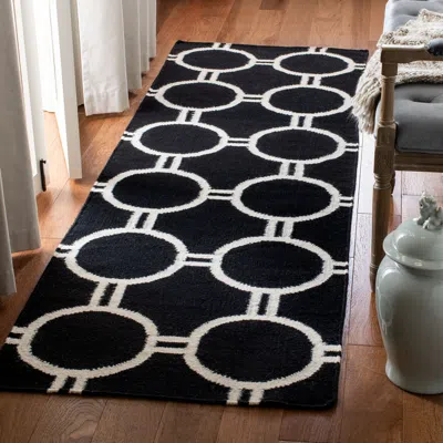 Safavieh Dhurries Hand Made Area Rug, Black / Ivory Contemporary Style Non Shedding