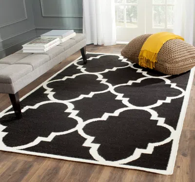 Safavieh Dhurries Hand Made Area Rug, Black / Ivory Contemporary Style Non Shedding