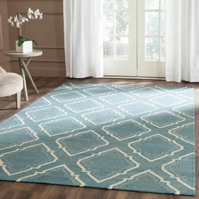 Safavieh Dhurries Hand Made Area Rug, Blue / Ivory Contemporary Style Non Shedding