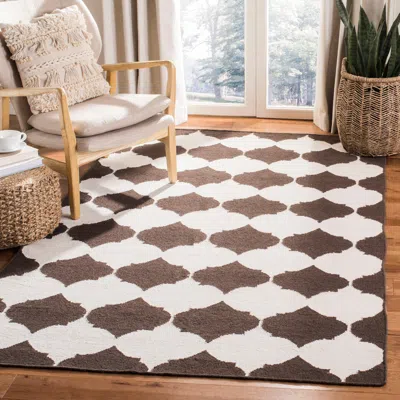 Safavieh Dhurries Hand Made Area Rug, Brown / Ivory Contemporary Style Non Shedding In Multi
