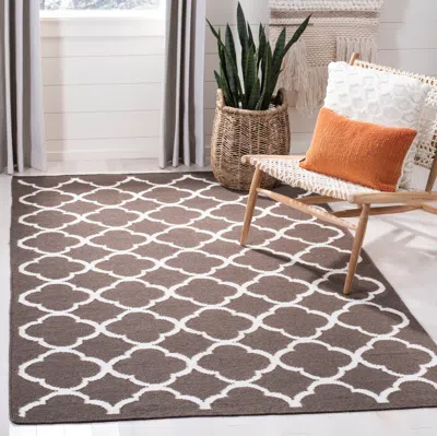Safavieh Dhurries Hand Made Area Rug, Brown / Ivory Contemporary Style Non Shedding