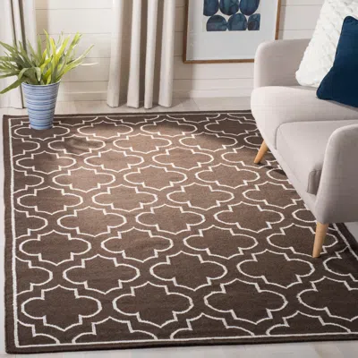 Safavieh Dhurries Hand Made Area Rug, Brown / Ivory Contemporary Style Non Shedding