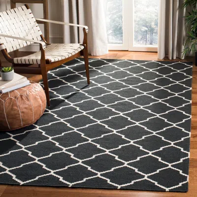 Safavieh Dhurries Hand Made Area Rug, Chocolate / Ivory Contemporary Style Non Shedding In Black