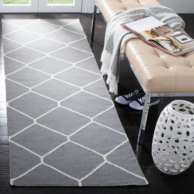 Safavieh Dhurries Hand Made Area Rug, Grey / Ivory Contemporary Style Non Shedding In Gray