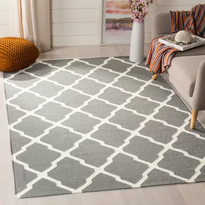 Safavieh Dhurries Hand Made Area Rug, Grey / Ivory Contemporary Style Non Shedding In Gray