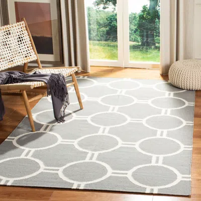 Safavieh Dhurries Hand Made Area Rug, Grey / Ivory Contemporary Style Non Shedding In Gray