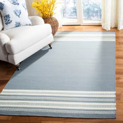Safavieh Dhurries Hand Made Area Rug, Grey Transitional Style Non Shedding In Blue